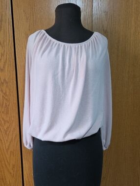 Relaxed Off-Shoulder Light Pink Peasant Blouse